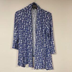 Chico’s Travelers Open Front Draped Jacket, Size 1, (LARGE) pineapple print